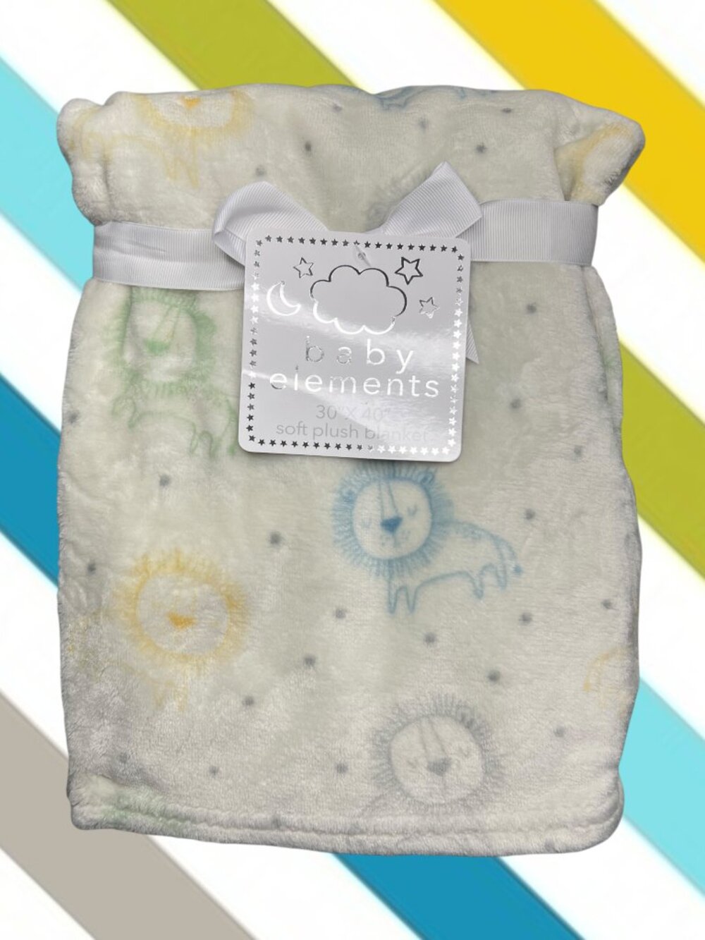 NWT Lion Zoo Animal Print Dots Plush Baby Blanket Toddler Blue Green Elements